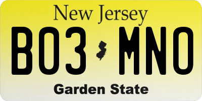 NJ license plate B03MNO