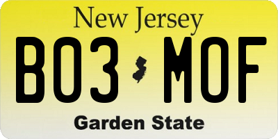 NJ license plate B03MOF