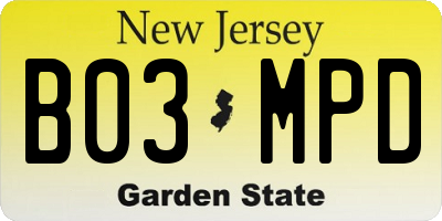NJ license plate B03MPD