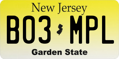 NJ license plate B03MPL