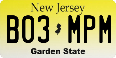 NJ license plate B03MPM