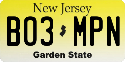 NJ license plate B03MPN