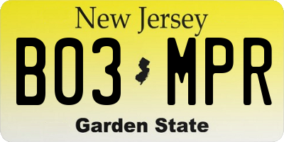 NJ license plate B03MPR