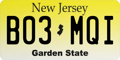 NJ license plate B03MQI