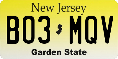 NJ license plate B03MQV