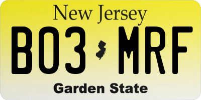 NJ license plate B03MRF