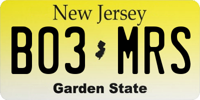 NJ license plate B03MRS