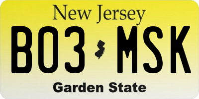 NJ license plate B03MSK