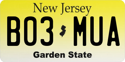 NJ license plate B03MUA
