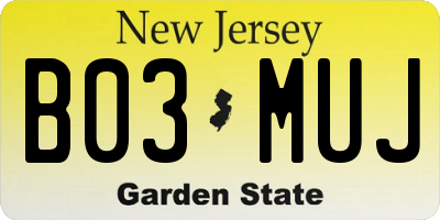 NJ license plate B03MUJ