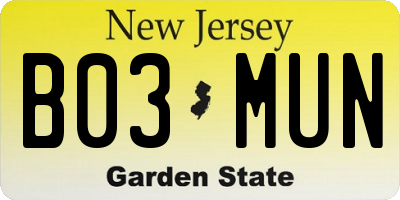 NJ license plate B03MUN