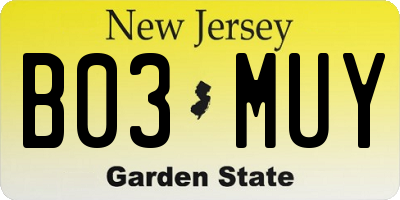 NJ license plate B03MUY