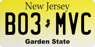 NJ license plate B03MVC