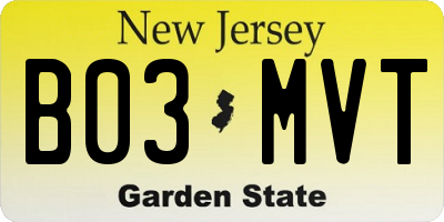 NJ license plate B03MVT