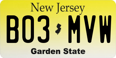NJ license plate B03MVW