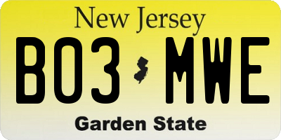 NJ license plate B03MWE