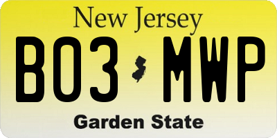 NJ license plate B03MWP
