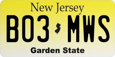 NJ license plate B03MWS