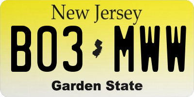 NJ license plate B03MWW