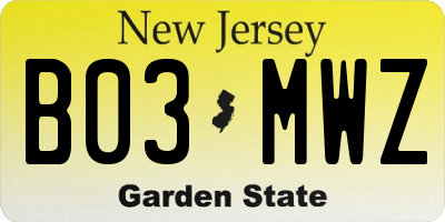 NJ license plate B03MWZ