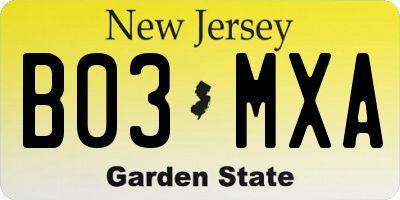 NJ license plate B03MXA