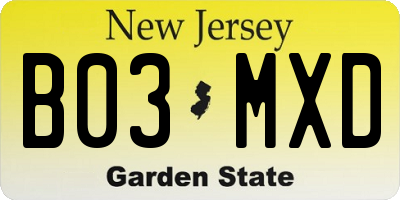 NJ license plate B03MXD