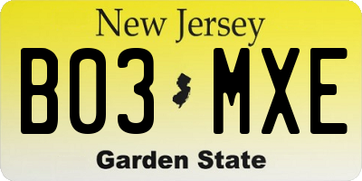 NJ license plate B03MXE