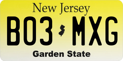 NJ license plate B03MXG