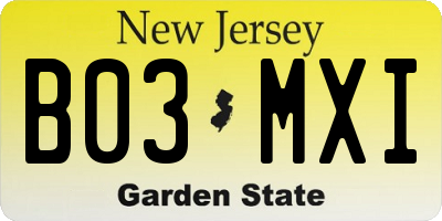 NJ license plate B03MXI