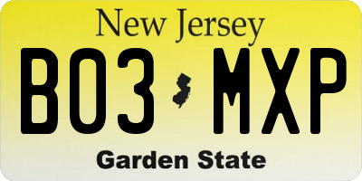 NJ license plate B03MXP
