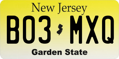 NJ license plate B03MXQ