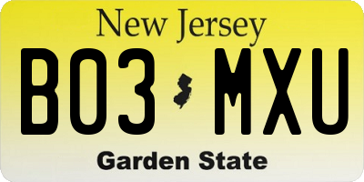 NJ license plate B03MXU