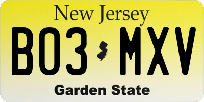 NJ license plate B03MXV