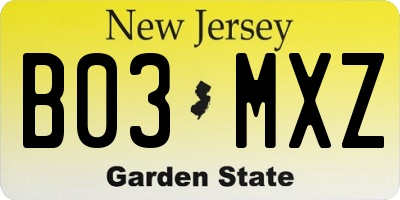 NJ license plate B03MXZ