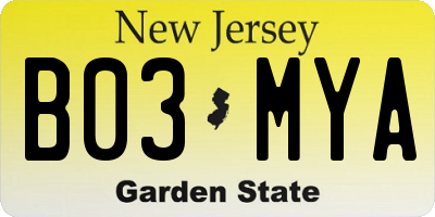 NJ license plate B03MYA