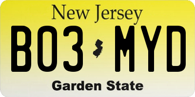 NJ license plate B03MYD