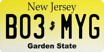 NJ license plate B03MYG