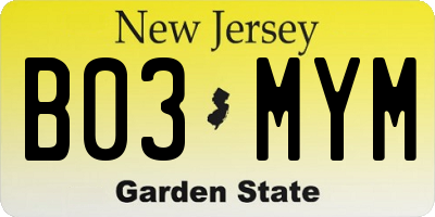 NJ license plate B03MYM