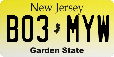 NJ license plate B03MYW