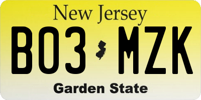 NJ license plate B03MZK