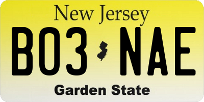 NJ license plate B03NAE
