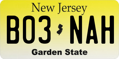 NJ license plate B03NAH