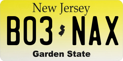 NJ license plate B03NAX