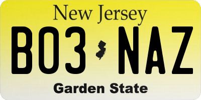 NJ license plate B03NAZ