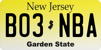 NJ license plate B03NBA