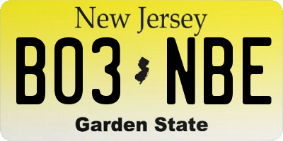 NJ license plate B03NBE