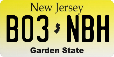 NJ license plate B03NBH