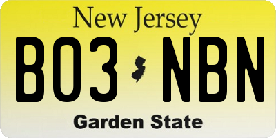 NJ license plate B03NBN