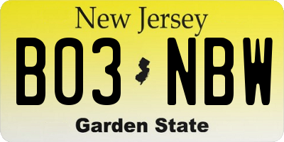 NJ license plate B03NBW