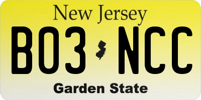 NJ license plate B03NCC